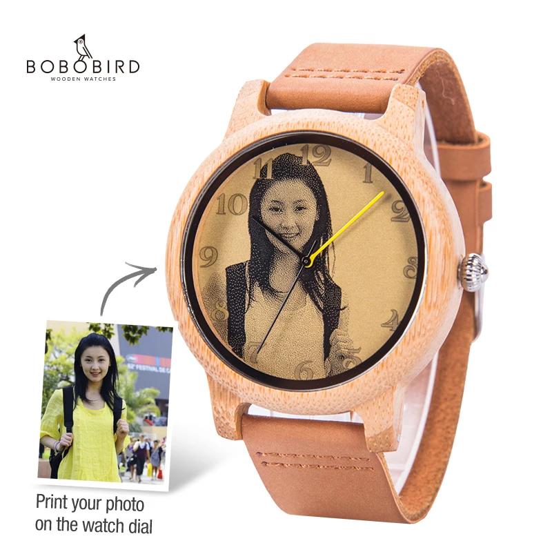 Orologio da coppia in legno di BOBO BIRD orologi da amante personalizzati con stampa fotografica in scatola di legno regali di anniversario di