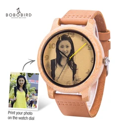 Orologio da coppia in legno di BOBO BIRD orologi da amante personalizzati con stampa fotografica in scatola di legno regali di anniversario di compleanno orologi da polso personalizzati