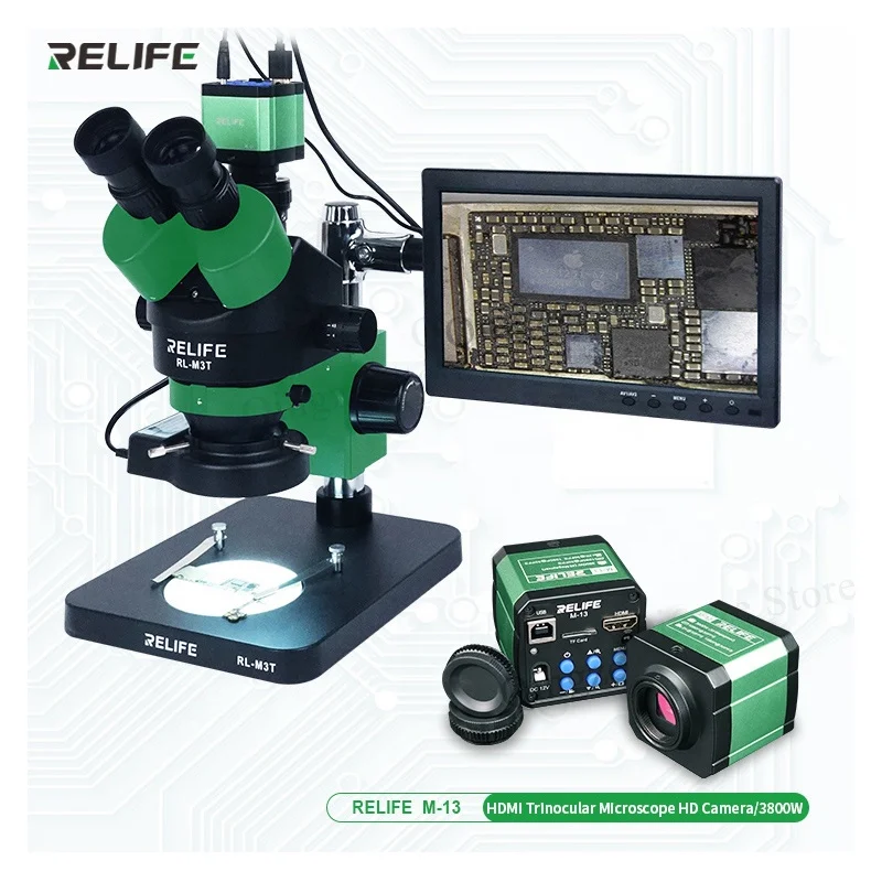 RELIFE RL-M3T Trinocular Microscope 0.7-4.5X Continuous Zoom Microscope For Mobile Phone PCB Electronic Device Repair