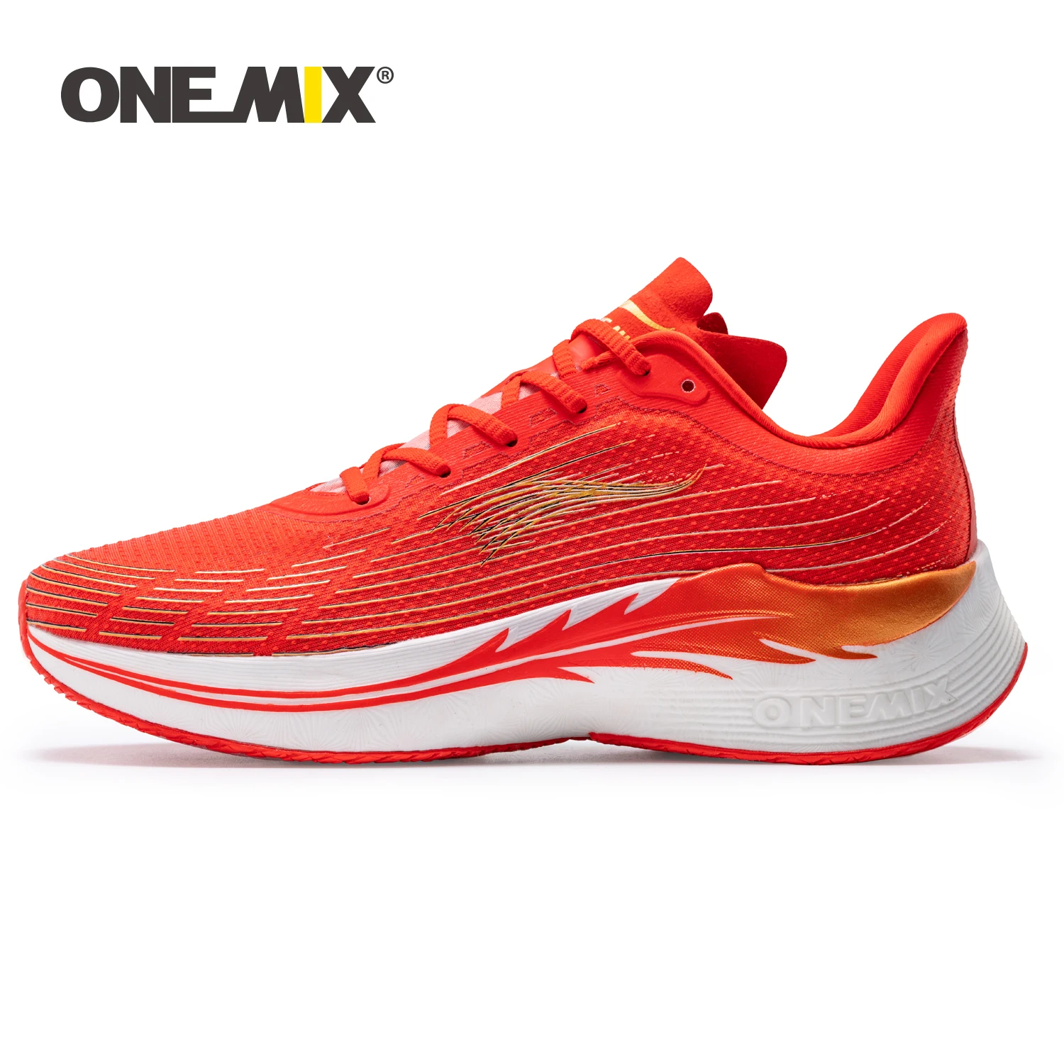 ONEMIX Men Marathon Running Shoes Breathable Mesh Athletics Walking Shoes Red Women Trainers Sport Sneakers