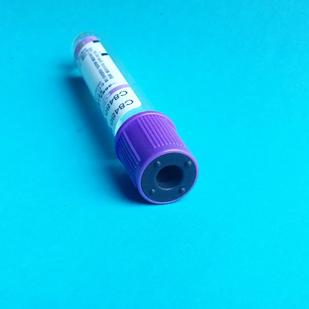 Disposable Sterile vacuum blood collection tube with EDTAK2, Purple lid Anticoagulation tube 5ml with CE, PET/Glass tube 100/PK