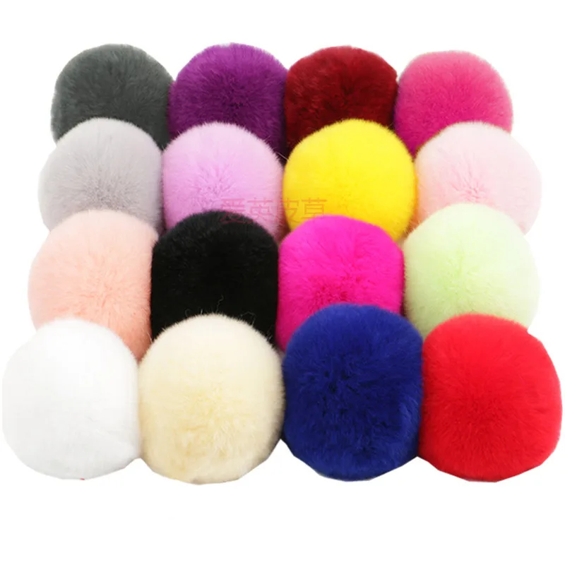 Real Rex Rabbit Fur Ball 6cm Pompom Car Pompon Rabbit Fur Ball for Keychain Fur DIY Bag Charms with Fluffy Bunny Ponpones 4pcs