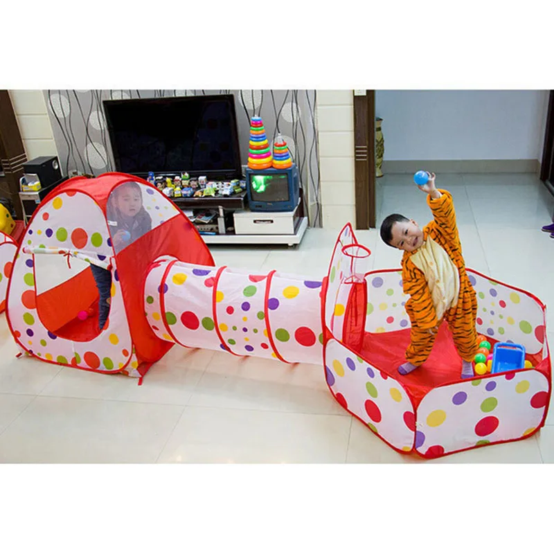 IMBABY Baby Playpen Foldable 3 In 1 Baby Tunnel Toy Tent & Baby Balls Pool Kids Indoor Crawling Play House Children's House Tent