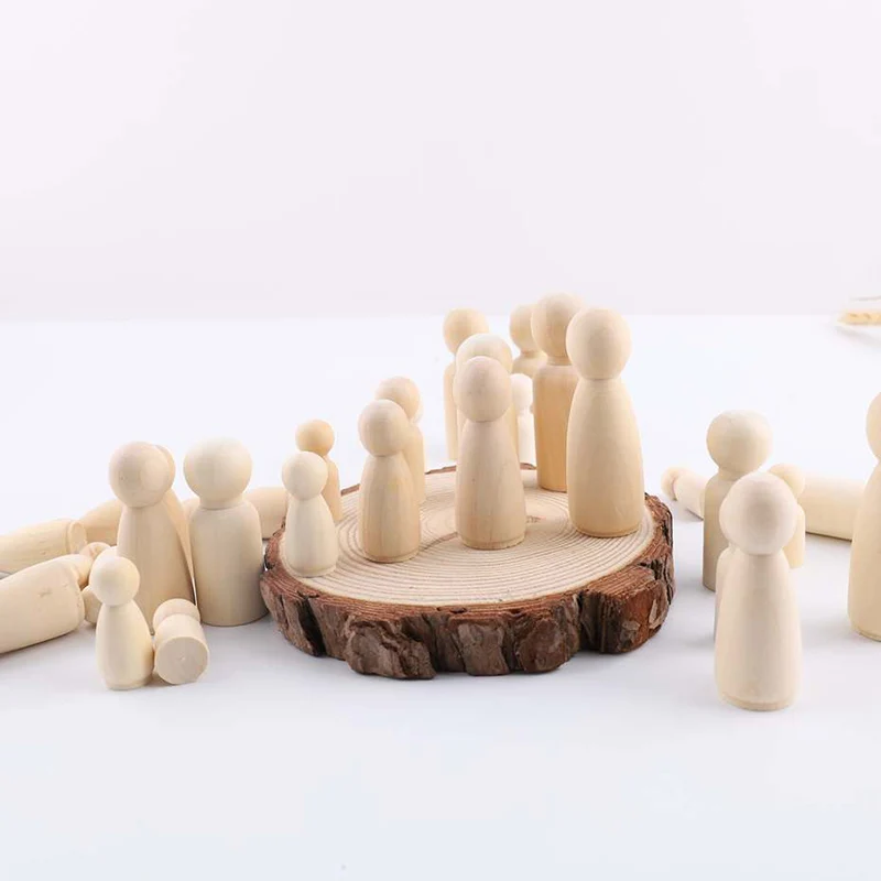 Wooden Peg Dolls Set, 5PCS for DIY Decoration