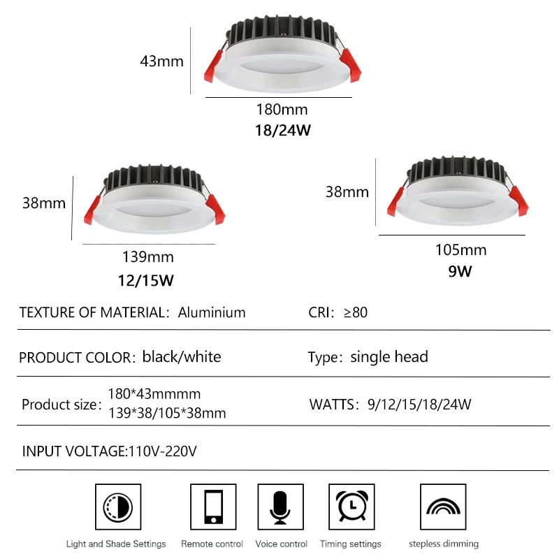 Intelligent Voice Control Dimming And Color Matching Living Room Bedroom Simple Embedded LED Downlight