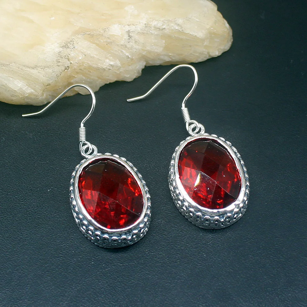 

Hermosa Vintage Blood Red Garnet Exotic Genuine 925 Silver Dangle Drop Hook Earrings Jewelry Gifts for Women Girls 20214161