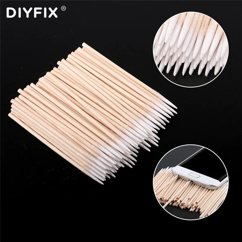 DIYFIX 100PCS/Lot Singal Head Cotton Swab Cleaning Tools For Samsung iPhone Huawei Phone Charging Port Headphone Repair Tool