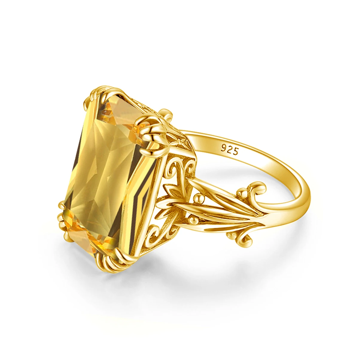 Luxuriöser glänzender 13*18mm großer rechteckiger Citrin-Ring für Damen mit Stein, massives 925er Sterlingsilber, Damenschmuck, trendig, zart, heiß begehrt. – Detail 3