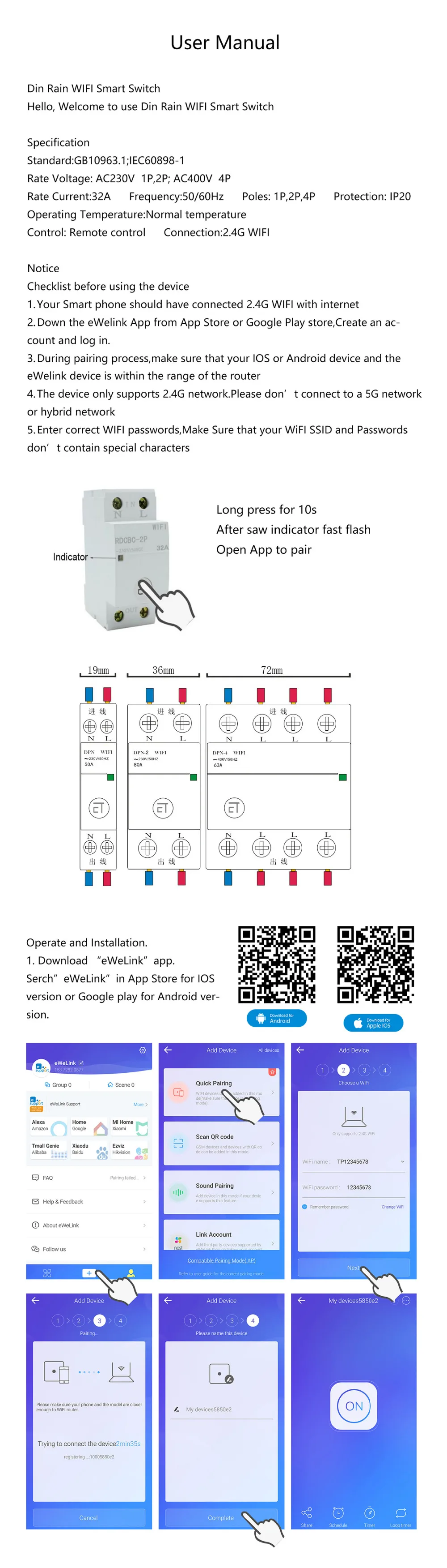 1P Wifi Din Rail Circuit Breaker Switch Relay Smart Timer Remote Control By EWeLink APP Smart Home Compatiable With Alexa Google