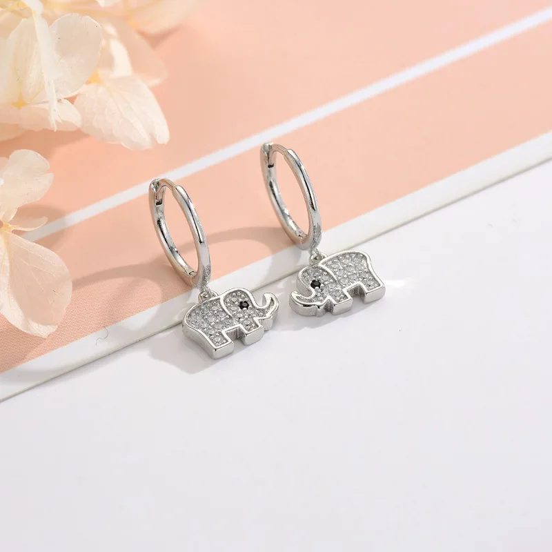 REETI Real 925 Sterling Silver Crystal elephant Earring For Women Making Jewelry Gift Wedding Party Engagement