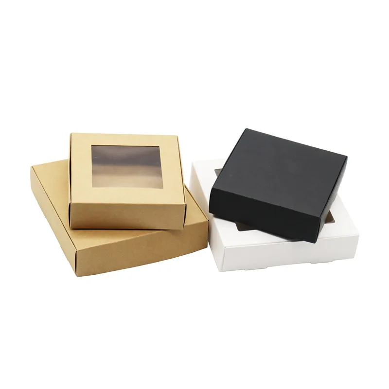 

24Pcs Kraft Paper Box Packaging Candy Cookies Gift Packaging Paper Box With Window Jewelry Display Wrapping Box