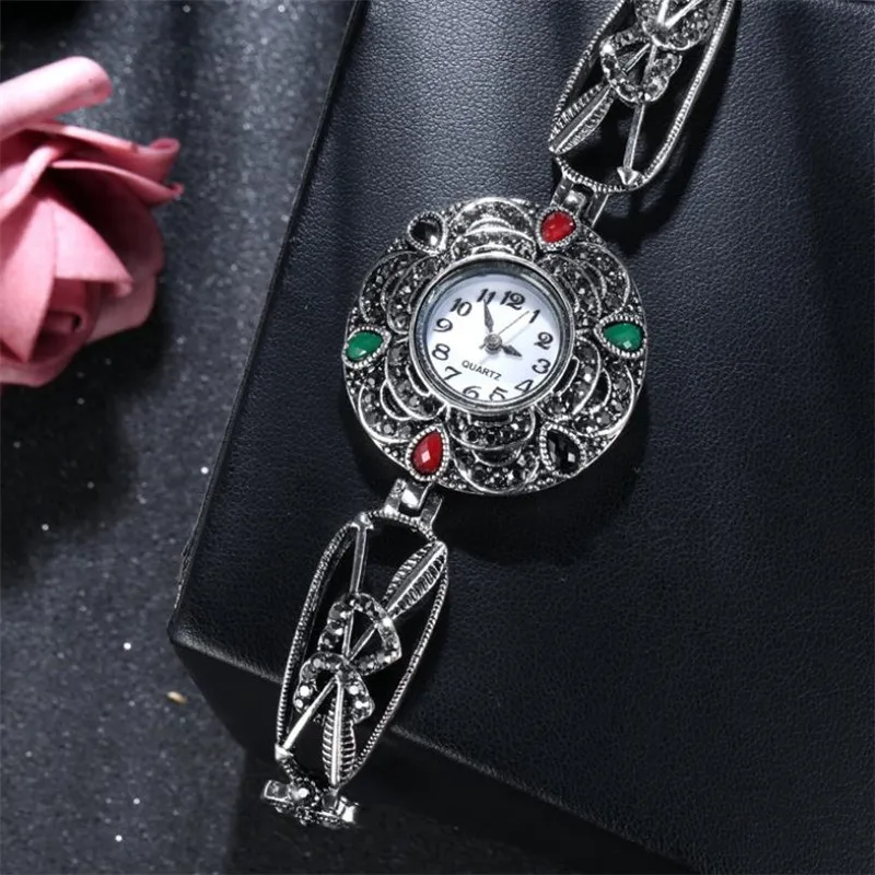 Vintage Lady Bracelets Watch For Women Jewelry New Fashion Crystal Quartz Watch Crystal Bracelet Silver Plated Girl Accessories