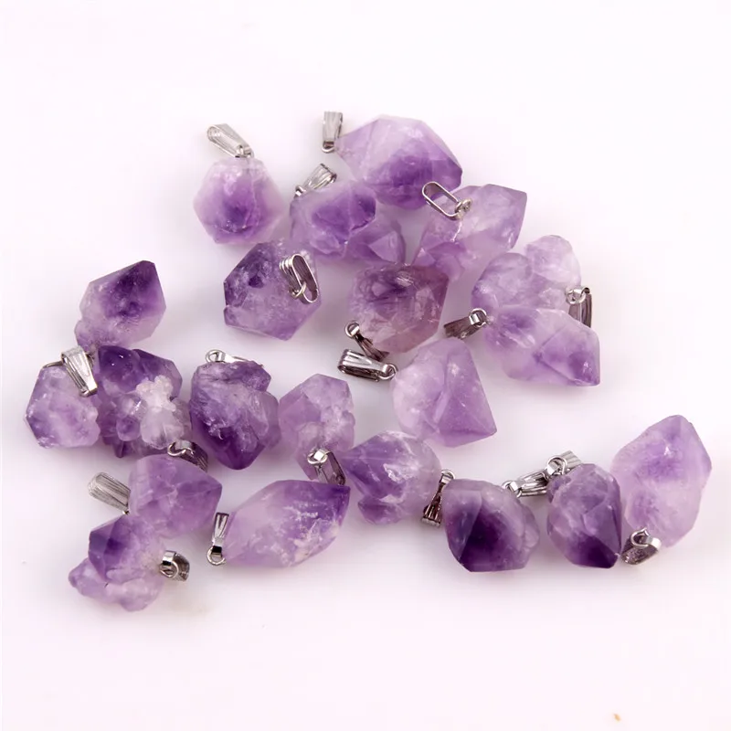 Natural point stone Pendants Pendulum purple Healing Crystal Chakra Reiki Beads random size