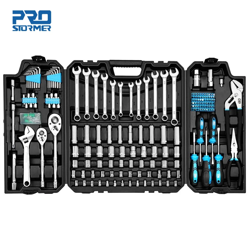 

228PCS Auto Repair Hand Tool Set,1/2 3/8inch Hand Ratchet Wrench Socket Tools Sets for Car Reapair with Toolbox by PROSTORMER