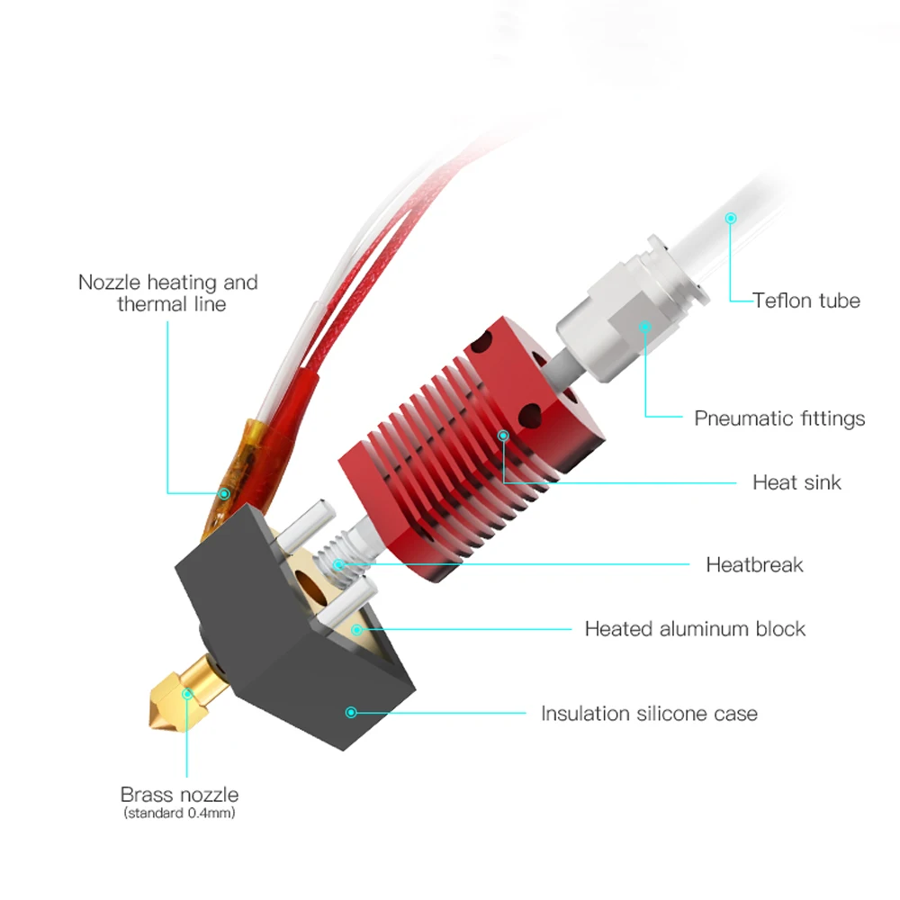 CREALITY 3D-extrusora de 1,75mm para impresora 3D, Kit de boquilla Hotend, bloque de calor de aluminio para Ender-3/Ender-3 PRO, 0,4mm