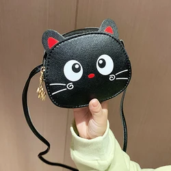 Lovely Cat Children's Crossbody Bag Soft Leather Little Girl Small Zipper Shoulder Bag for Kids Gifts Cartoon Women's Coin Purse