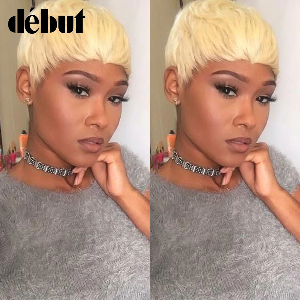 Debut Pixie Cut Human Hair Wigs Brazilian Short Straight Remy Human Hair Piexe Cut Wigs Cheap 613 Blonde Human Hair Full Wigs