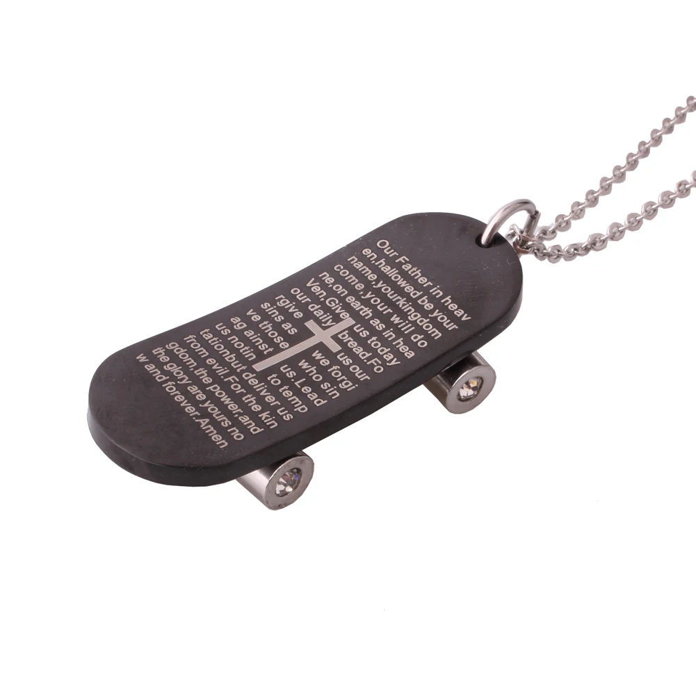 

Boys Sport Skateboard Pendant Stainless Steel Bible Pendant Mens Cross Necklace Chain Jewelry