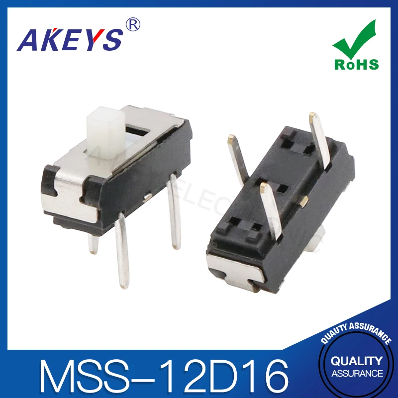 100PCS MSS-12D16 small toggle 3 pin 2 position vertical inline toggle switch black and white handle micro action mini