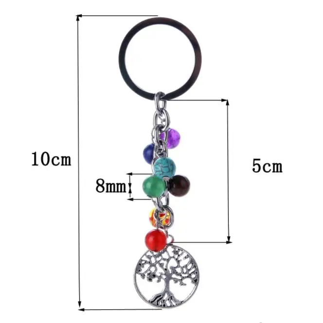 Colorful Beaded Keychain Tassel Keychain Pendant Yoga Energy Stone Key Chain Car Bag Decoration Keyring SN2027