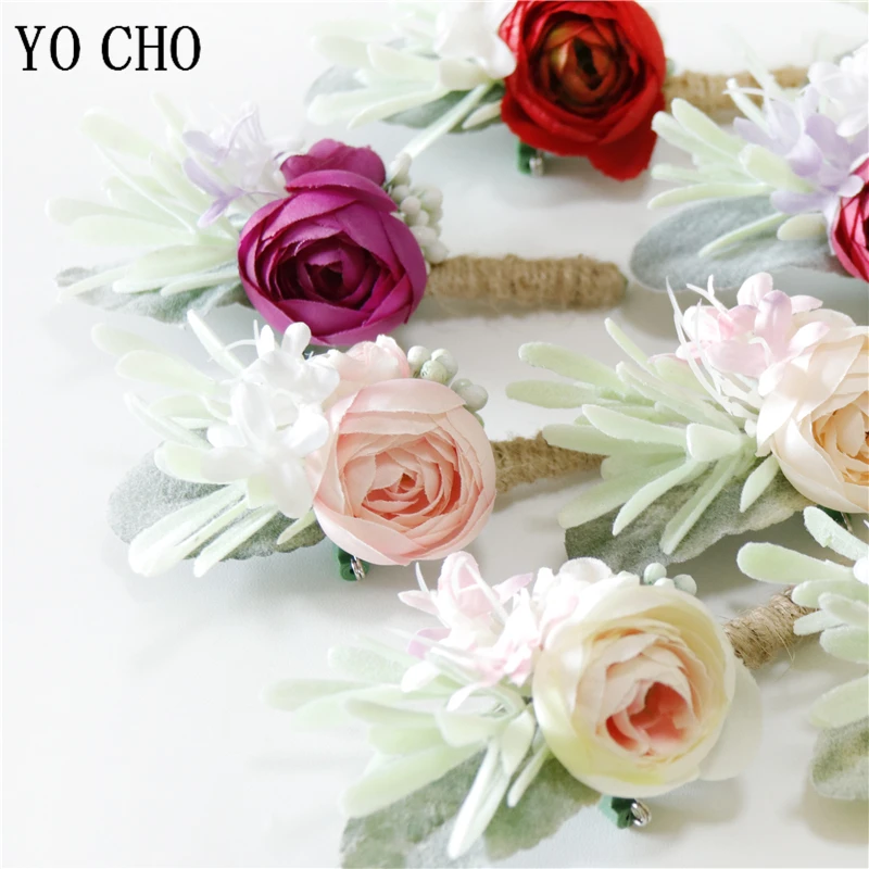 Boutonniere Flowers Tea Rose Wedding Wrist Corsage Groom Boutonniere Buttonhole Men Pins Wedding Witness Marriage Accessories