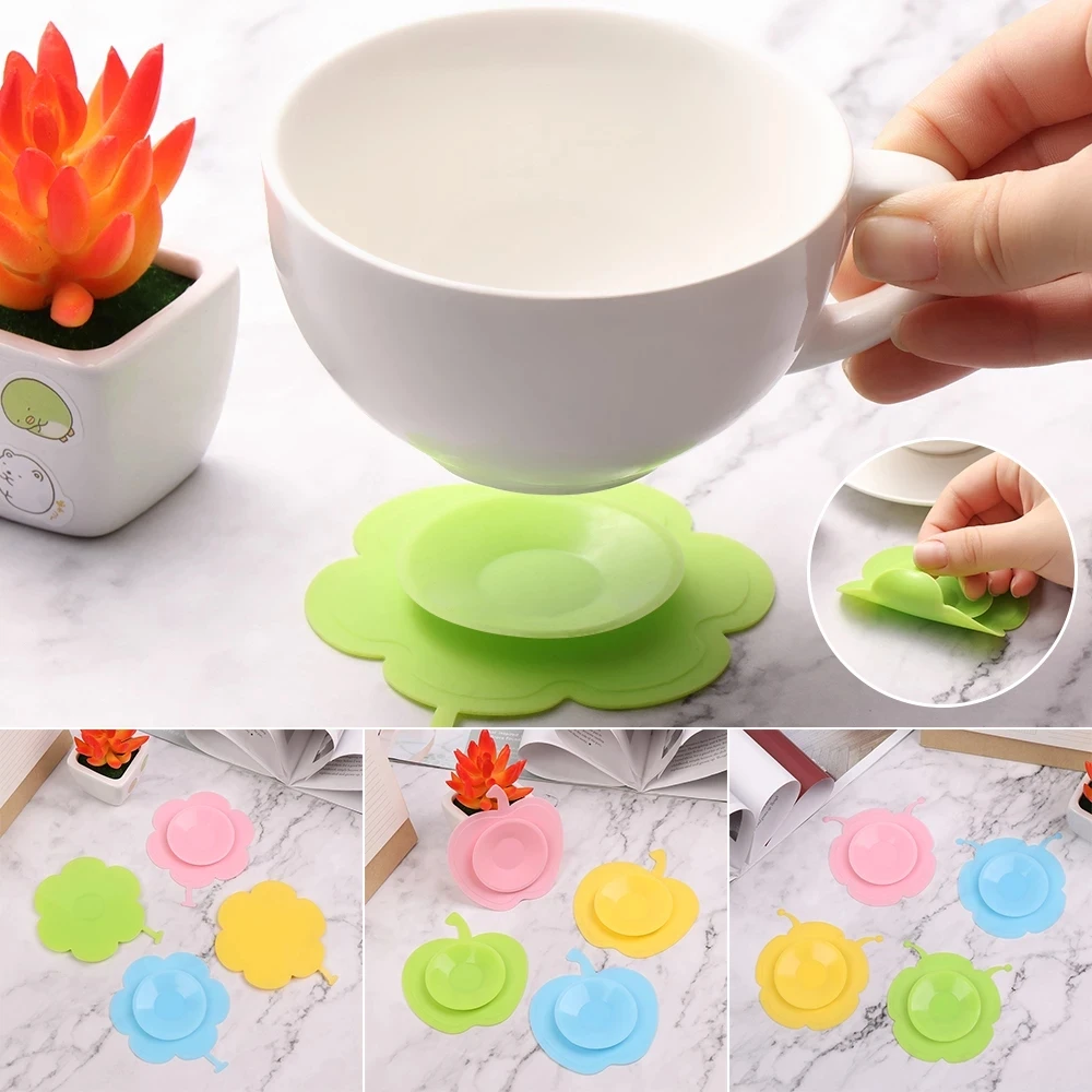 Two-sided Suction Cup Pads Baby Feeding Anti-slip Cushion Silicone Dish Cup Double Sucker Mats Coasters Random Style