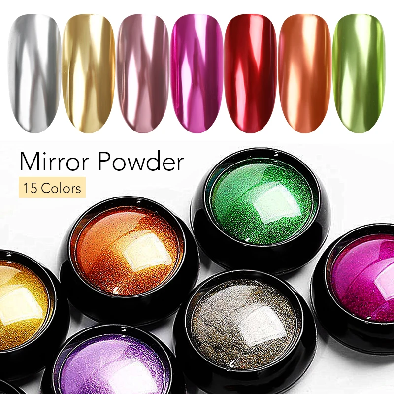 Nail Art Mirror Pigment Powder  Nail Glitters Metallic Color for Nail Art UV Gel Polishing Rose Gold Silver Colors