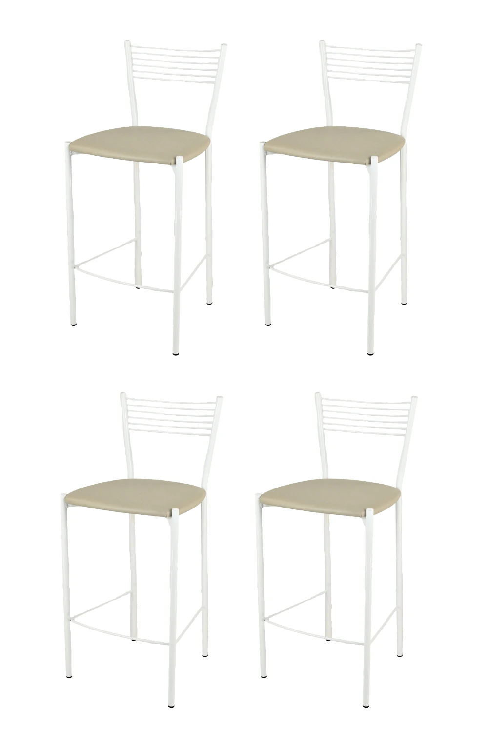 Tommychairs - Set 4 high Elegance for kitchen and bar stools coated steel and white faux leather seat skin color linen