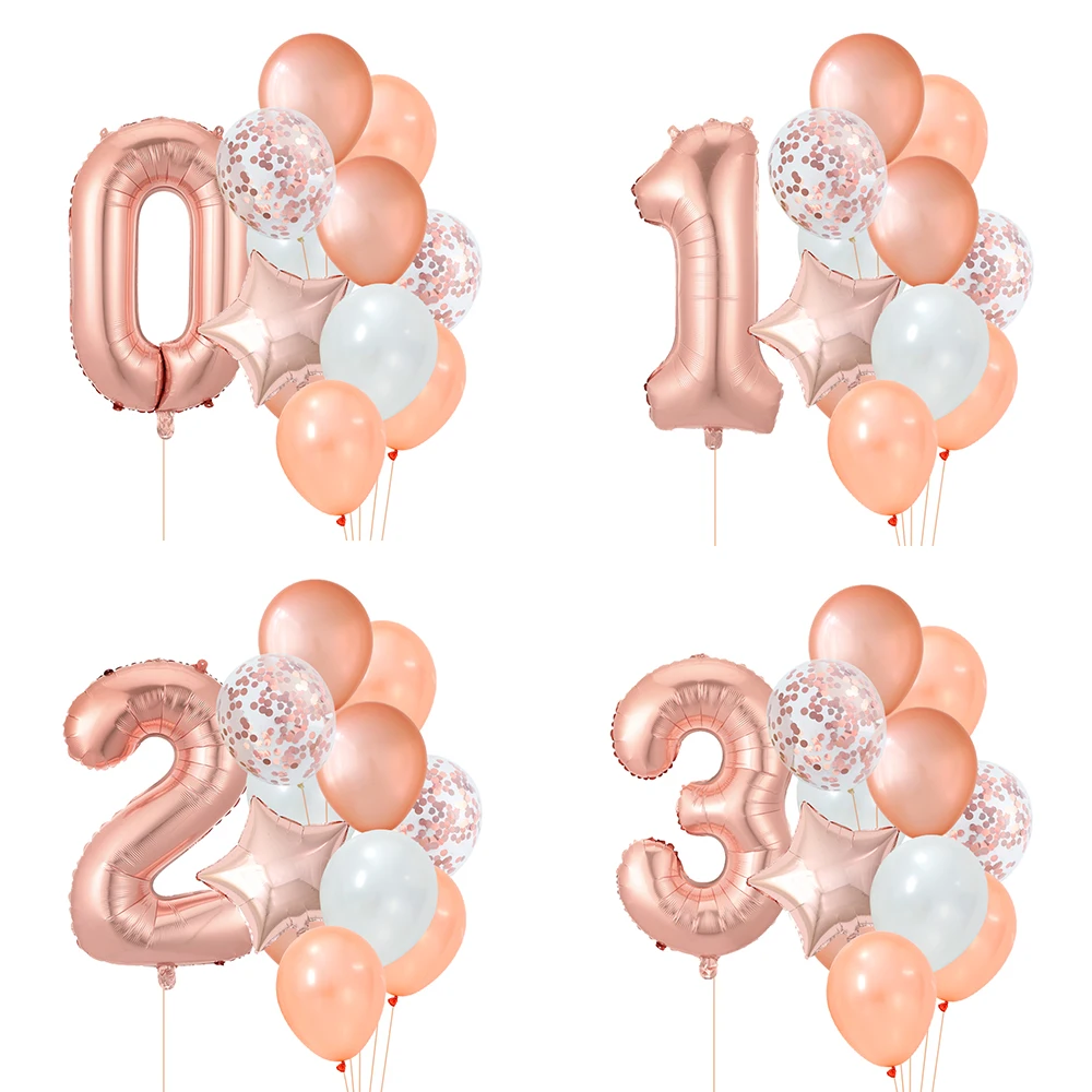 

12Pcs Rose Gold 0-9 30Inch Number Foil Balloons Pink Latex Confetti Globos Kids 1st Birthday Decorations Boys Baby Shower Decors