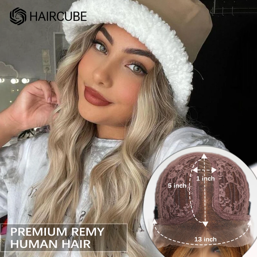 HAIRCUBE 13 × 5 × 1 Ren Mặt Trước Bộ Tóc Giả Dài Sóng Thân Tóc Tóc Giả Dành Cho Phụ Nữ Tóc Vàng Balayage Trung một Phần Chịu Nhiệt Remy Tóc