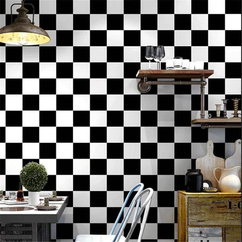 

wellyu Black and white plaid wallpaper simple square tide decoration fashion hairdressing clothing store background wallpaper