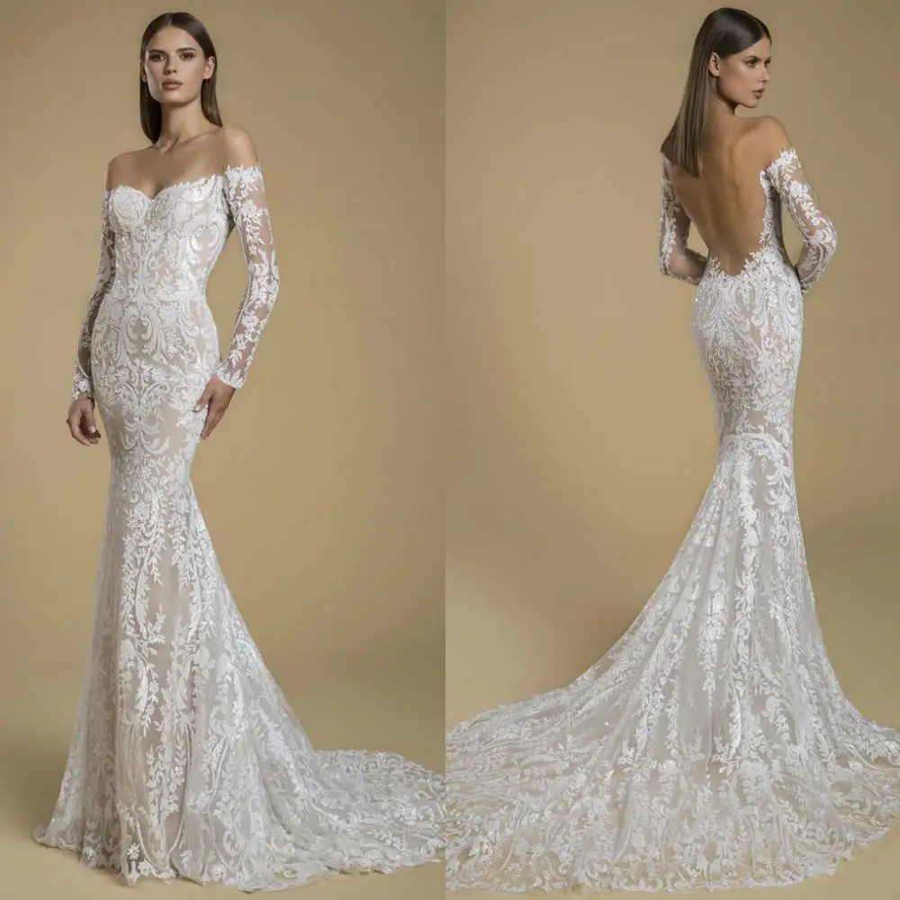 

2021 Long Sleeve Wedding Dresses Sexy Sweetheart Lace Mermaid Bridal Gowns Custom Made Backless Sweep Train Robe De Mariée