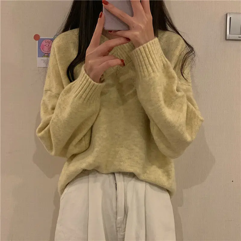 Pullovers Women Daily BF Female Sweater V-Neck Sweet Classic Pure Simple Basic Ulzzang College Knitted Long Sleeve Soft Hot Sale