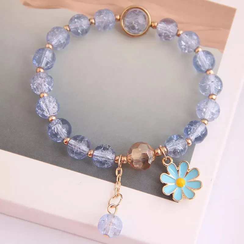 New Korean Daisy Flowers Bracelet Bohemian Colorful Crystal Beaded Bracelet Handmade Elastic Rope Women Fashion Jewelry Pulceras