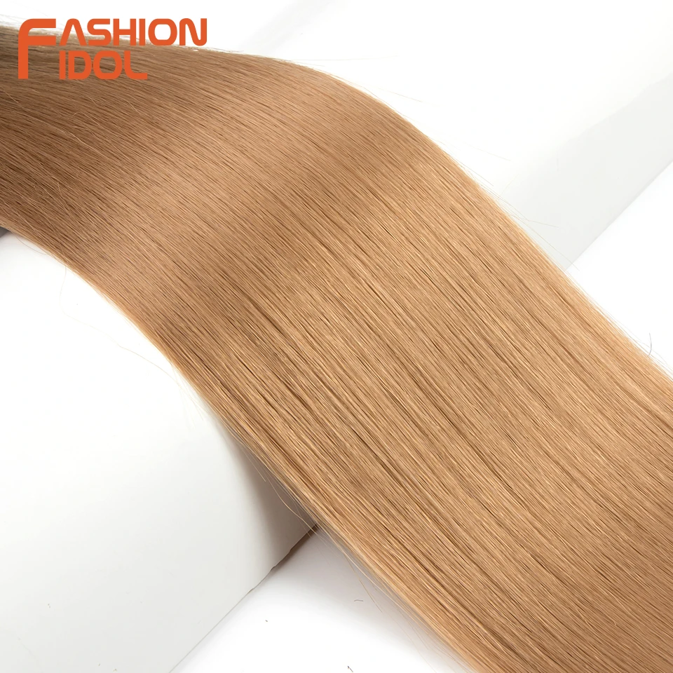 Extensiones de Cabello Lacio Hueso Ombre Rubio Paquetes Cabello Largo Sintético 24 Pulgadas Lacio Completo FASHION IDOL 6