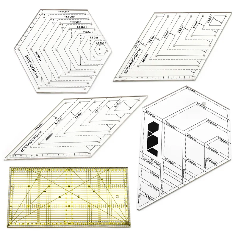 QJH 4pcs/set Patchwork Rulers Set Acrylic Sewing Rulers Sewing Drawing Tools for Fabric Clothing Cutting Quilting Ruler DIY Tool