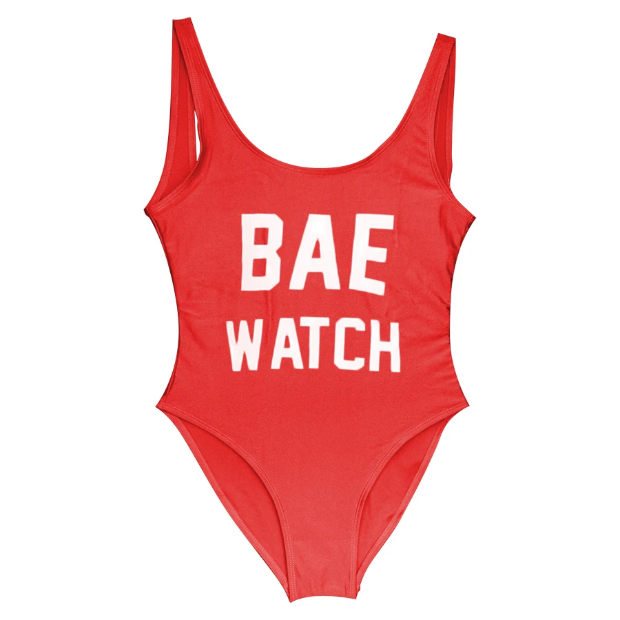 B A E WATCH Swimsuit One Piece Swimwear Women Red Monokini Sexy Letters Print Swimsuits