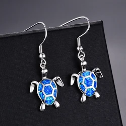 Boho Cute Animal Sea Turtle Drop Earrings for Women Blue Fire Opal Pendientes Dangle Earrings Wedding Engagement Party Jewelry