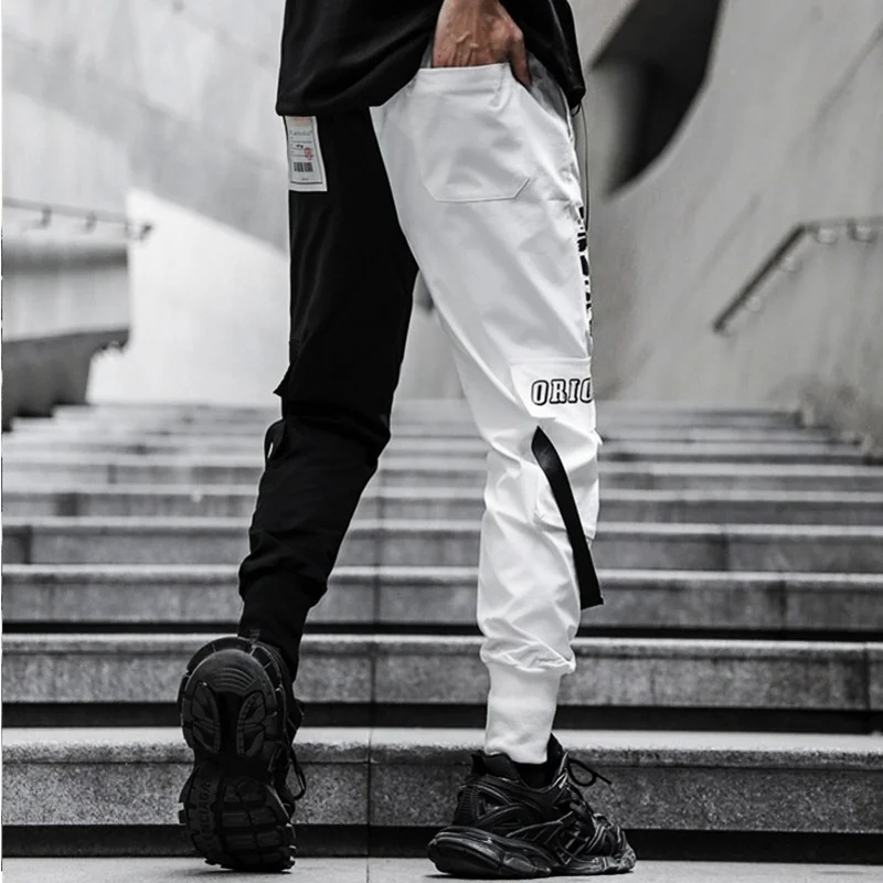 Men Harajuku Colors Mixed Joggers Sweatpants Elastic Waist Straps Printed Harem Pants Streetwear Hip Hop Loose Casual Trousers