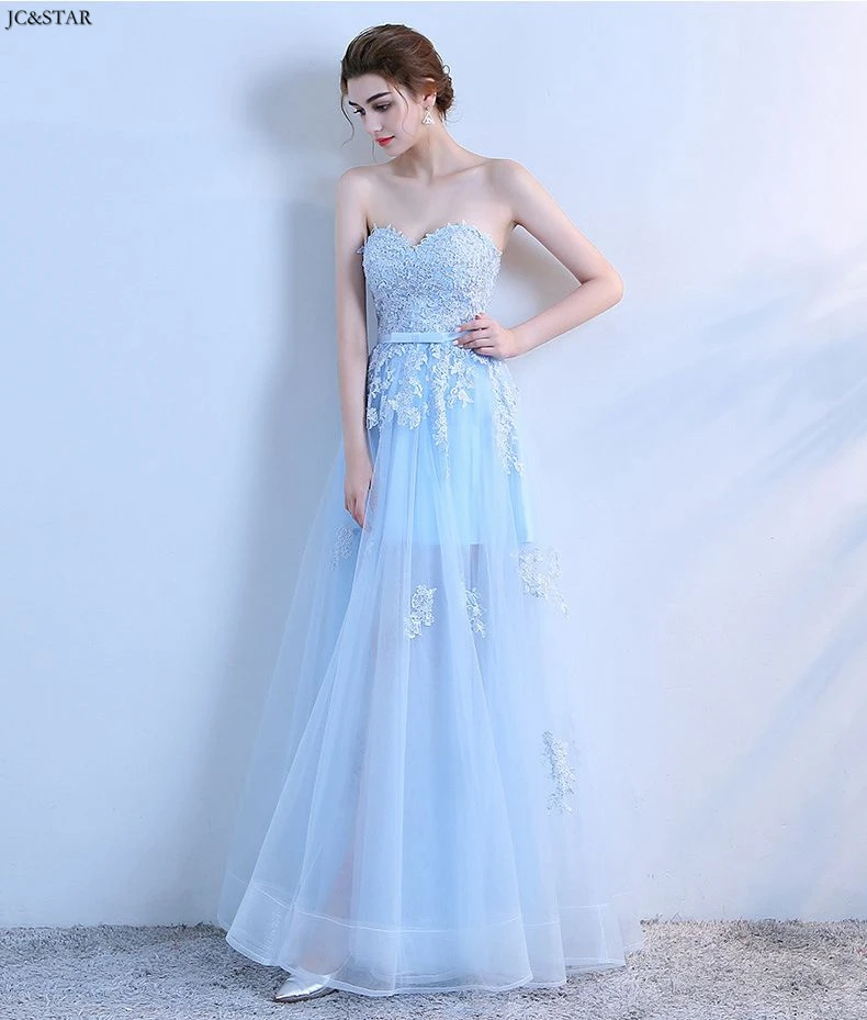 

sky blue bridesmaid dresses women tulle applique sexy sweetheart Backless ALine Boho vestido de festa de casamento long evening