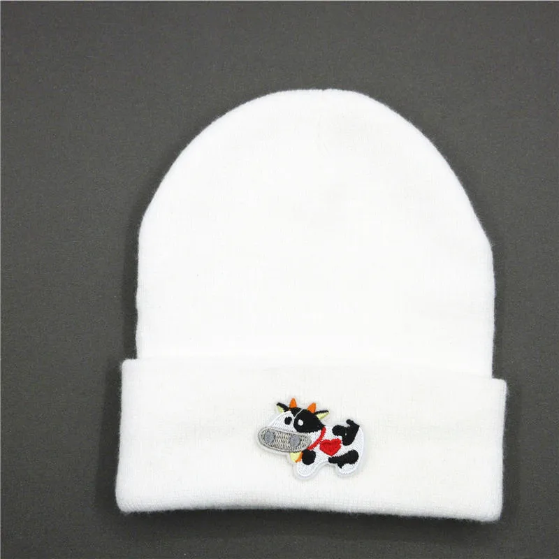 

Cow animal embroidery Thicken knitted hat winter warm hat Skullies cap beanie hat for kid men women 151