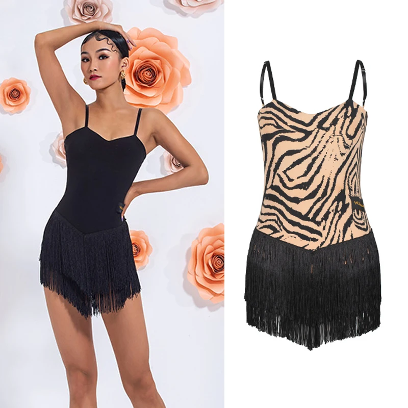 2021 Latin Dance Dress For Women Fringed dress Leopard Sleeveless Dress New Practice Clothes Latin Competition Dress SL4350