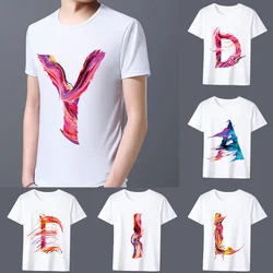 Men's All-match T-shirt Printing 26 English Alphabet Paint Series O-neck Casual Commuting Comfortable Men's Slim Simple Soft Top