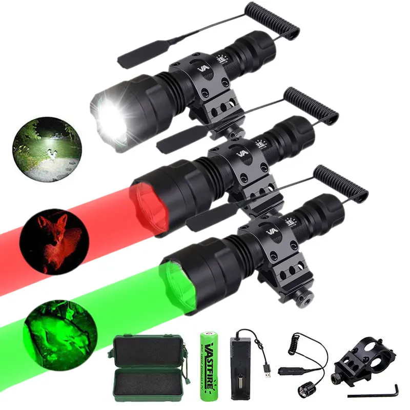 Tactical Hunting Flashlight 1 Mode Torch with Weaver Rail Scope Mount+Pressure Switch+18650 Battery+USB Charger