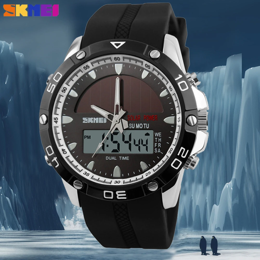 SKMEI-reloj deportivo de moda para hombre, cronógrafo de cuarzo con doble pantalla, resistente al agua, militar, despertador