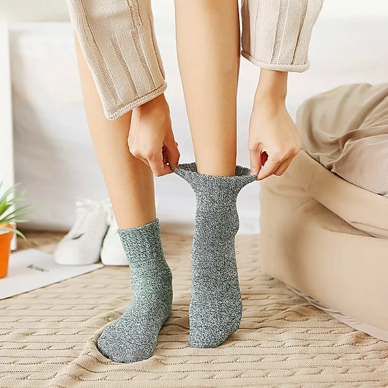 1 Pair Solid Women Socks Classic Simple Winter Wool Thick Warm Breathable Elastic Force Fashion Casual Mid Socks For Female