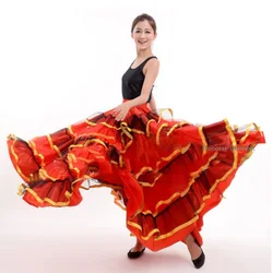 Hot Spanish Red 720 Degree Big Swing Hem Flamenco Skirt Gypsy Bullfight Belly Dance Dress Performance Stage Dance Costume