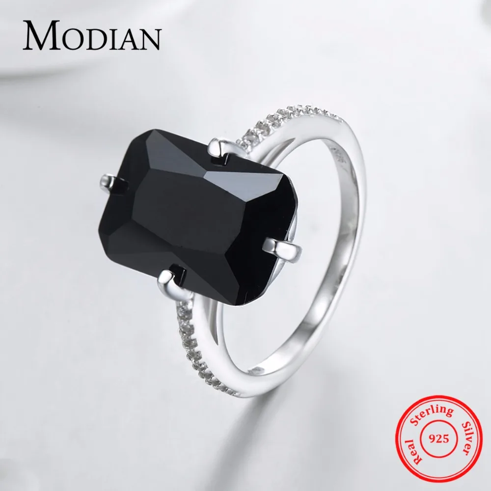 Modian High Quality Solid 925 Sterling Silver Ring For Women Fashion Black Crystal Luxury Party Jewelry Finger Silver Rings Anel