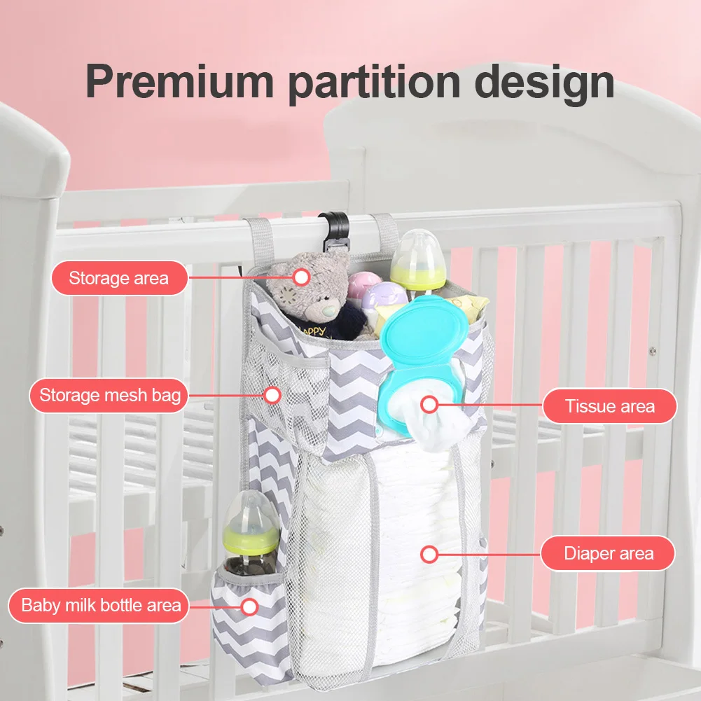 Hanging Nursery Organizer Baby Diaper Caddy Diapers Storage Bag for Changing Table Crib Playard Wall Nursery Organization