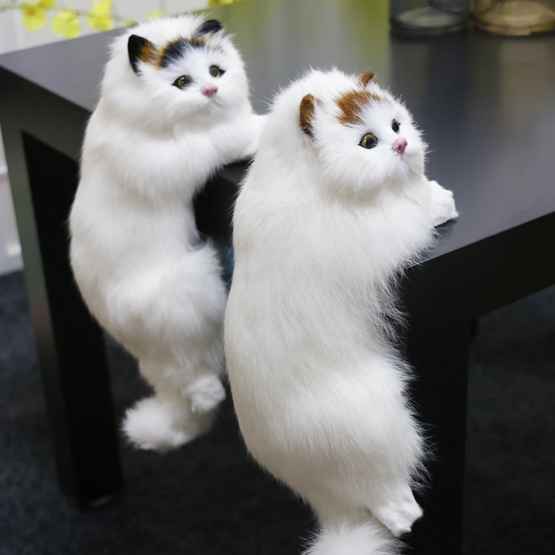 Realistic Furry Hanging Simulation Plush Cat Doll Animal Figurines Home TV Decoration Cute Kitten Model Soft Toy Child Gift